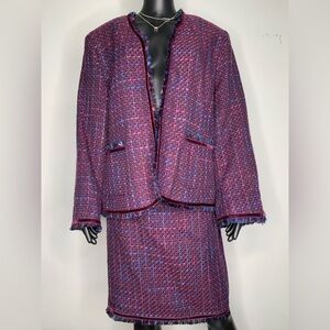 BANDOLINO Purple-Pink Blue Tweed Skirt Suit